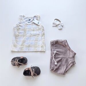 Monica + Andy Yellow Gingham Tank w/ Tan Easy Peasy Bummies (shoes not included